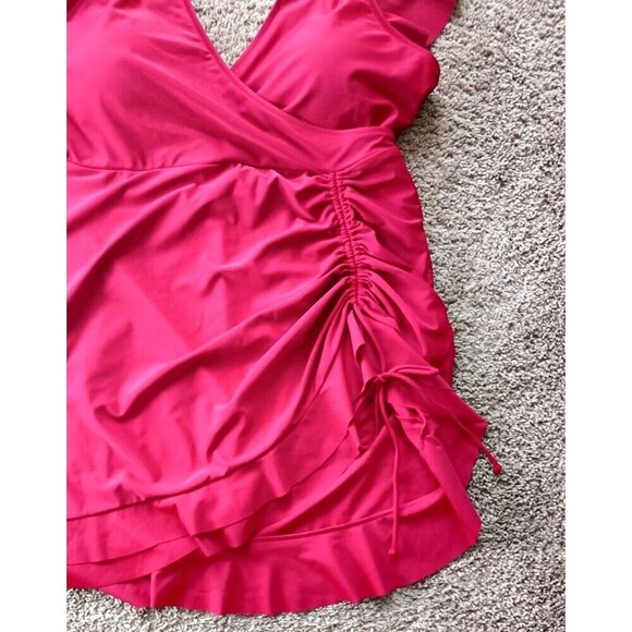 Blooming Jelly Swim Dress Sz 3X Burgundy Red Flounce Sleeve V Neck One Piece New - Picture 6 of 7